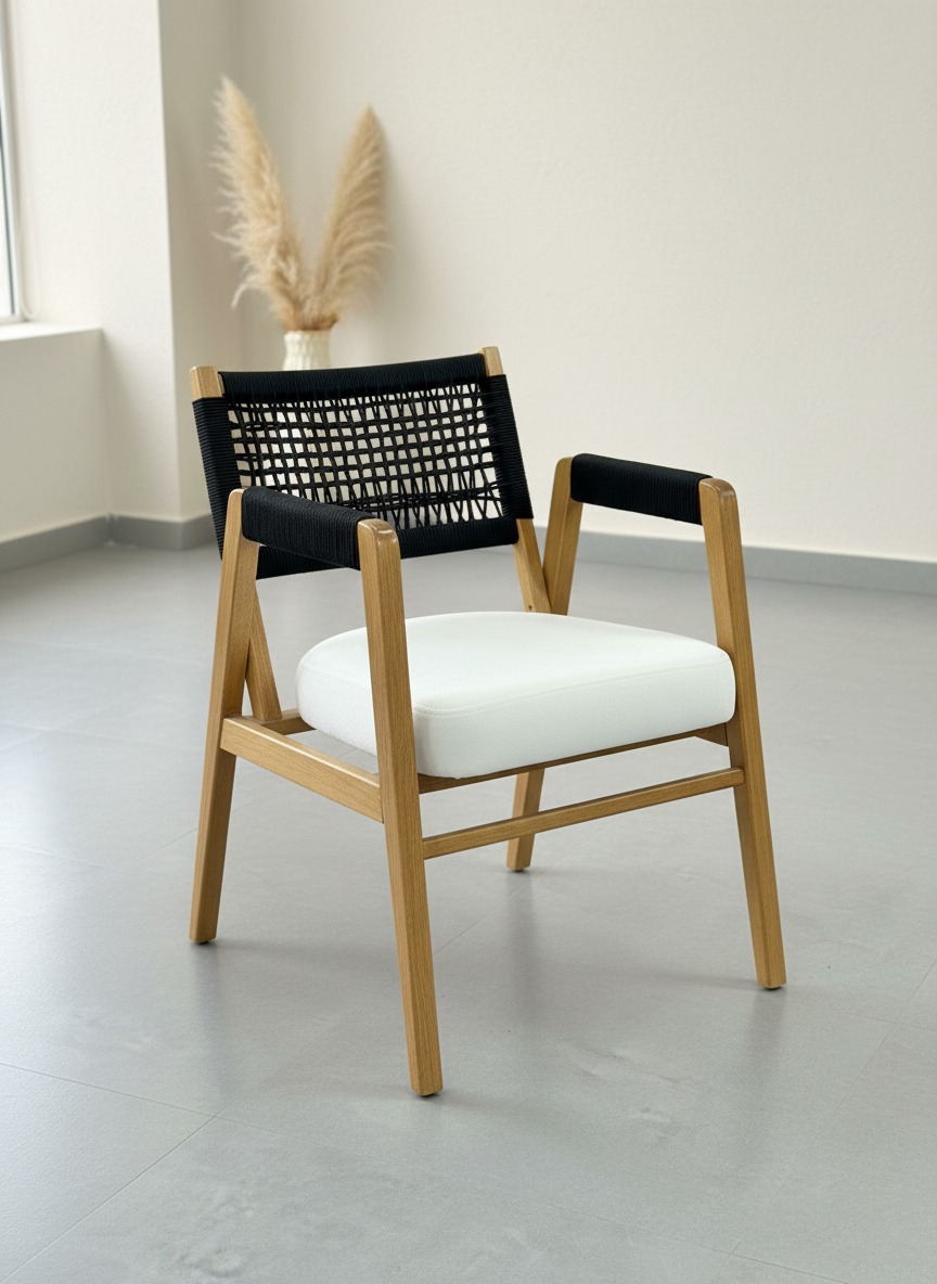 Lidya Ahşap İp Örgü Sandalye