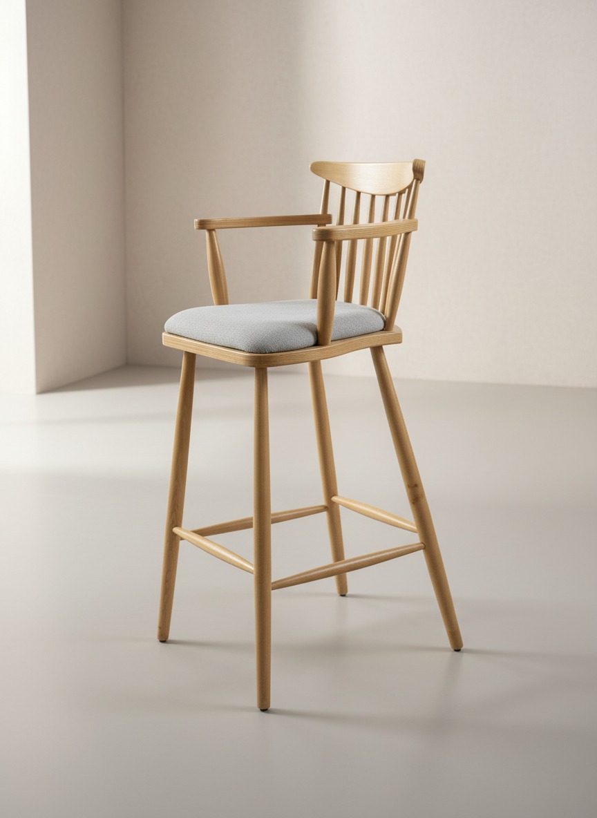 Zarif Ahşap Bar Sandalyesi