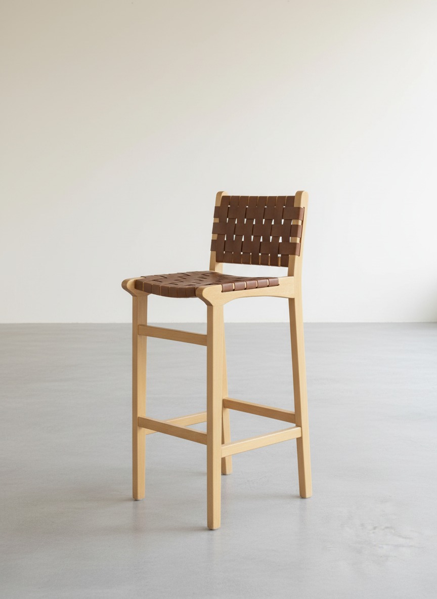 Nordic Ahşap Örgü Bar Taburesi