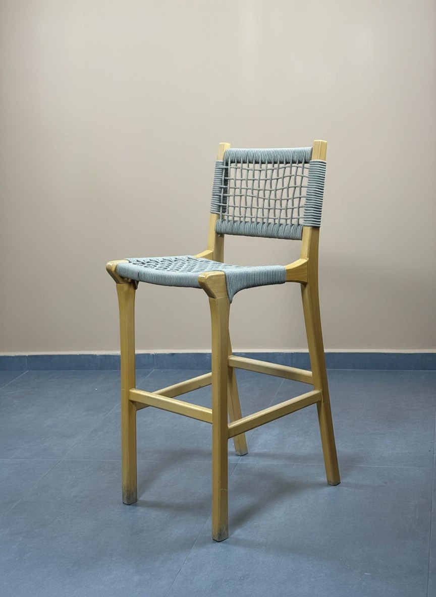 Nordic Ahşap İp Örgü Bar Sandalyesi