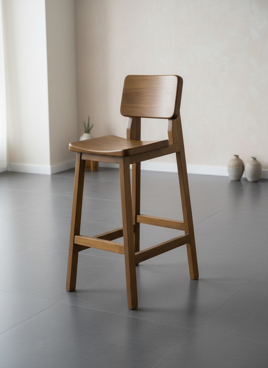 Modern Masif Ahşap Bar Sandalyesi