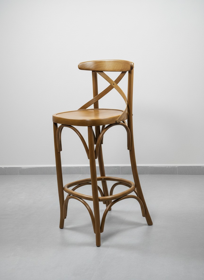 Cross Back Ahşap Bar Sandalyesi