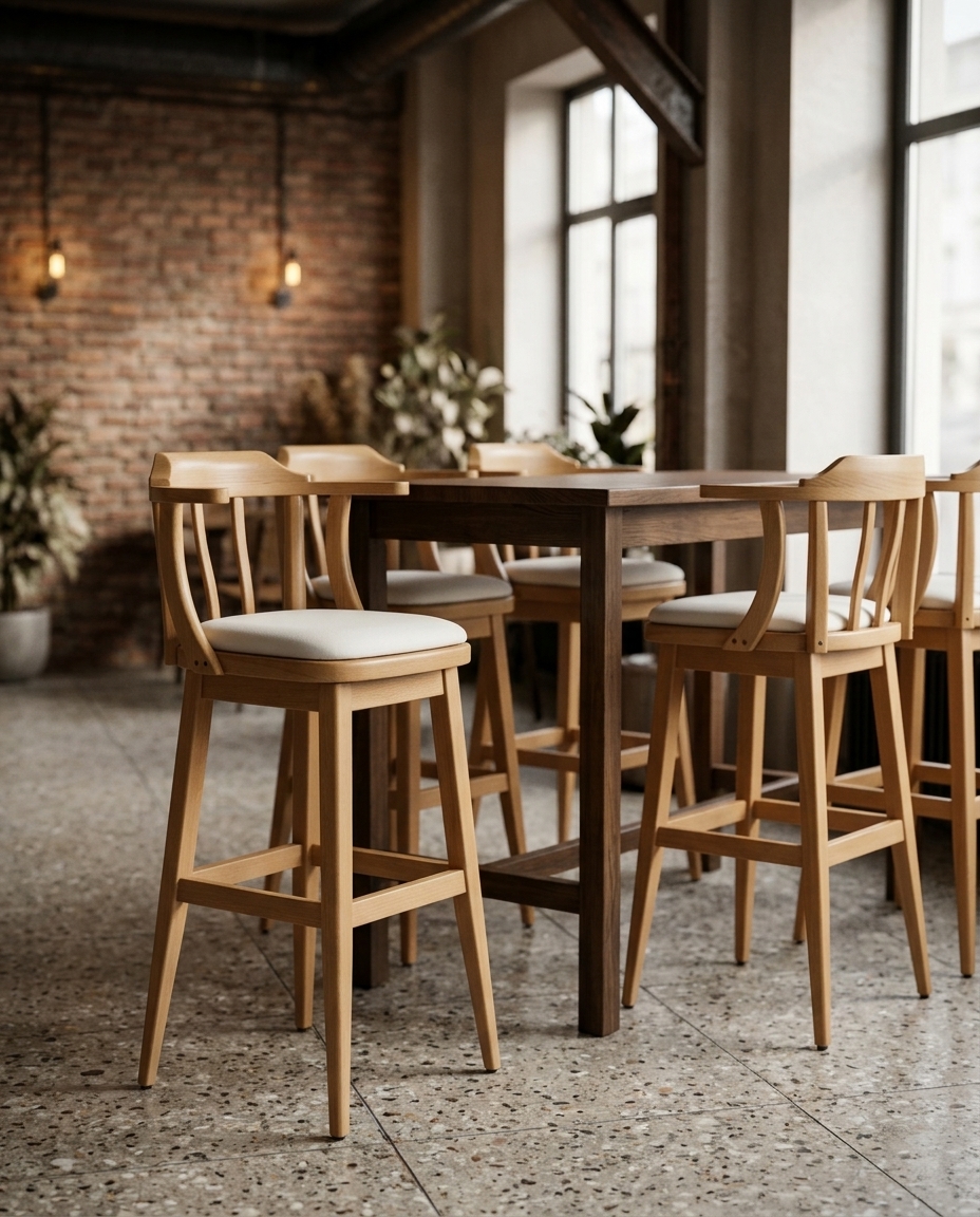 Vesta Ahşap Bar Sandalyesi