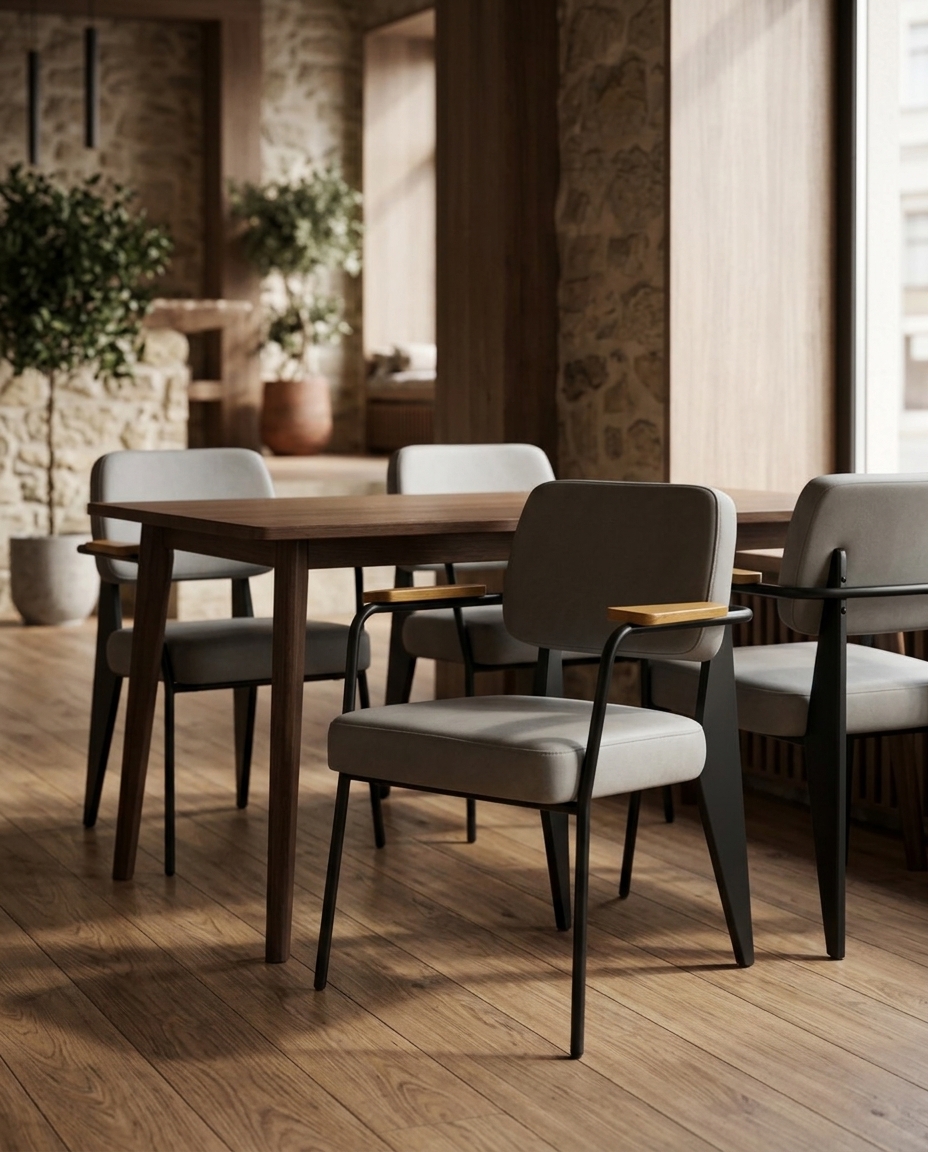 Endüstriyel Metal İskeletli Ahşap Kolçaklı Sandalye