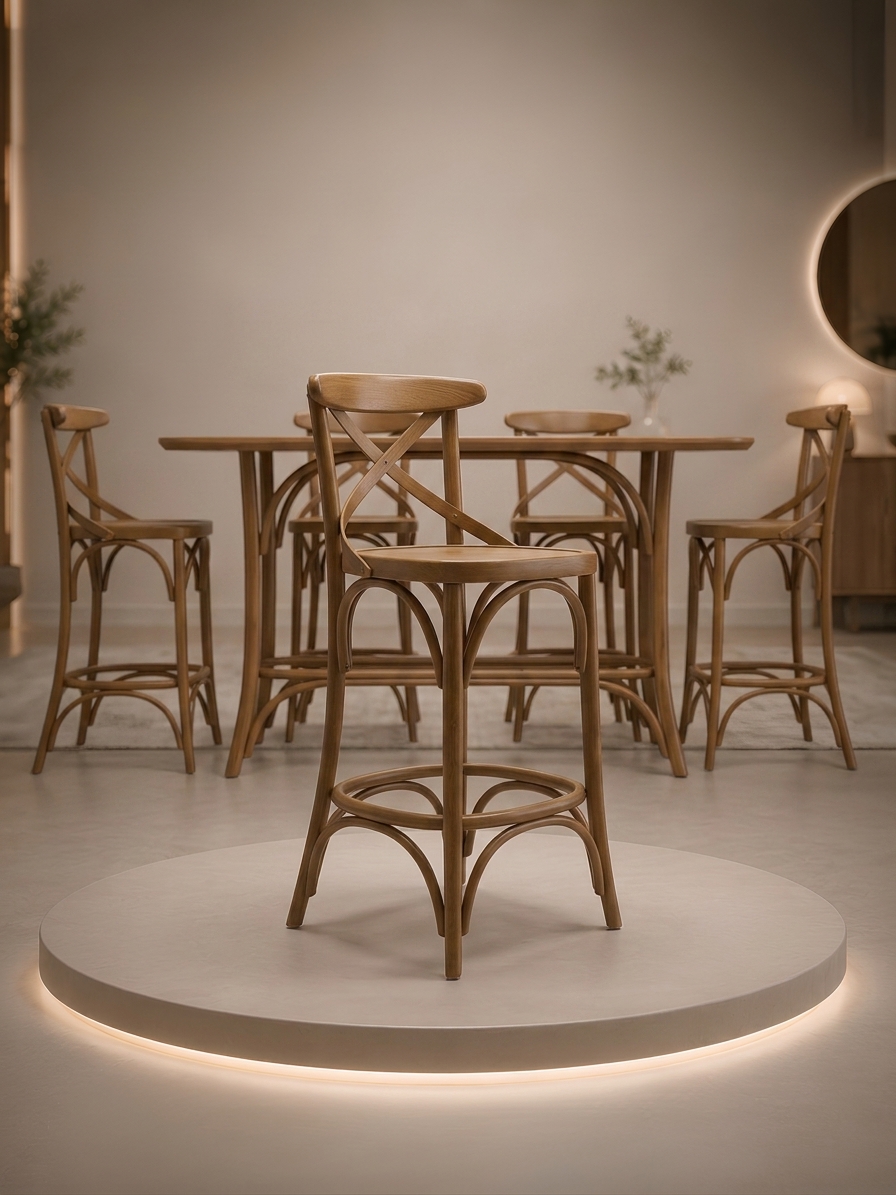 Cross Back Ahşap Bar Sandalyesi